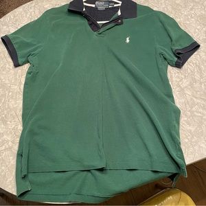 Vintage Green RL Polo with Blue Trim Zipper closure Large